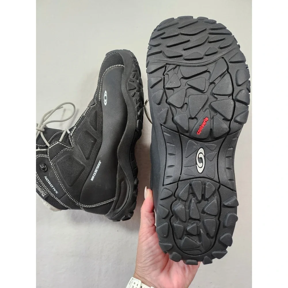 Salomon Waterproof Thinsulate Winter Snow Boots Black Faux Fur Lined Womens 9.5